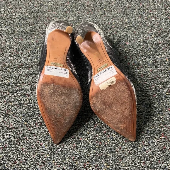 SCHUTZ Grey Black White Metallic Leather Snakeskin Print Pumps Stiletto Heel 6.5 - Picture 15 of 16